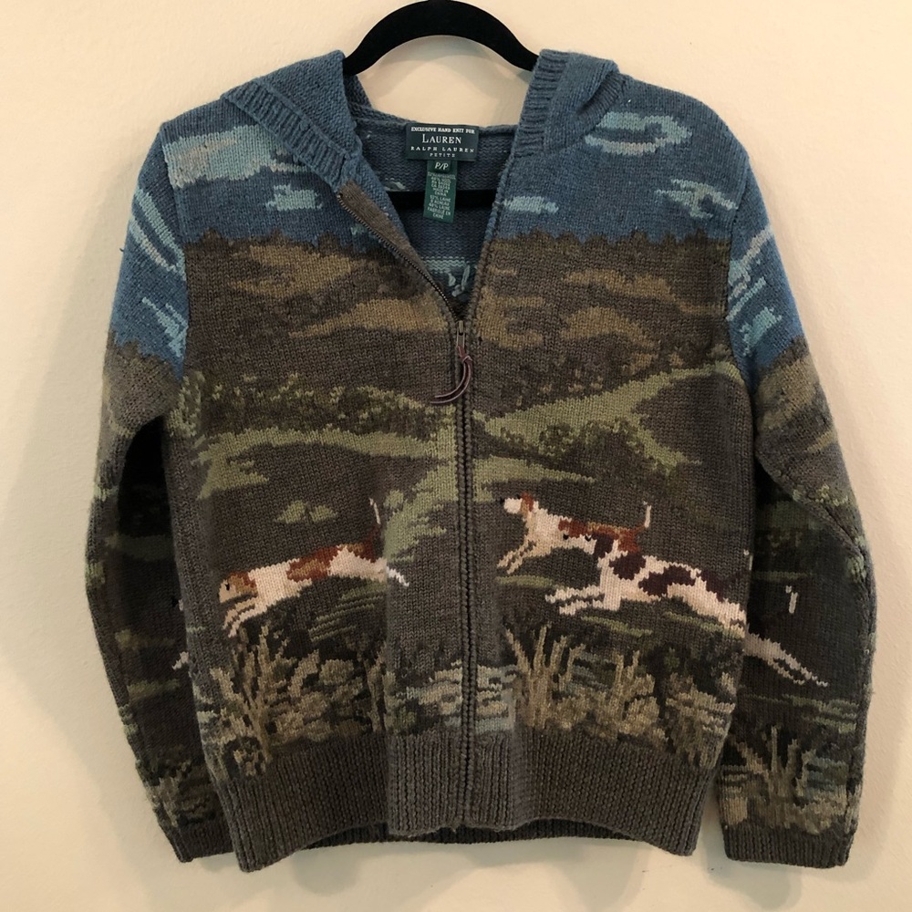 Lauren Ralph Lauren Knit Dog Zip Sweater Cardigan - Picture 1 of 8